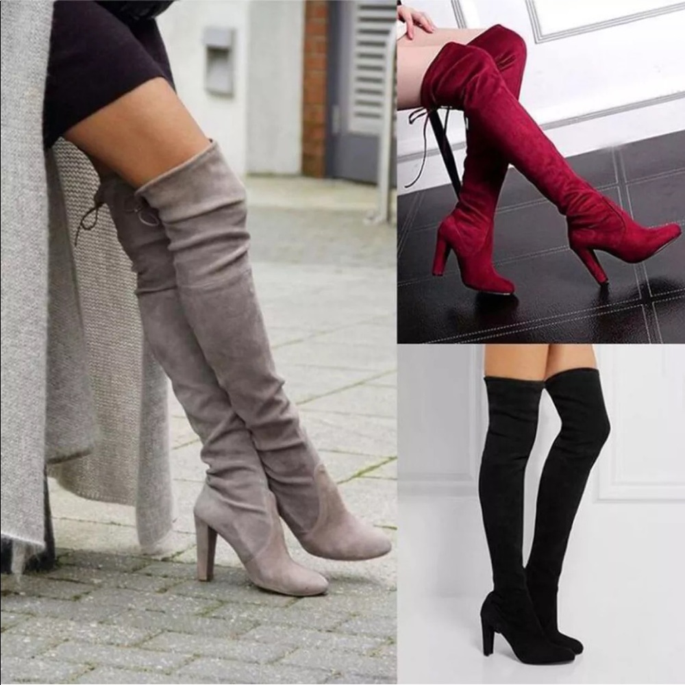 New Suede Over the Knee Block Heel Boots - Picture 2 of 4