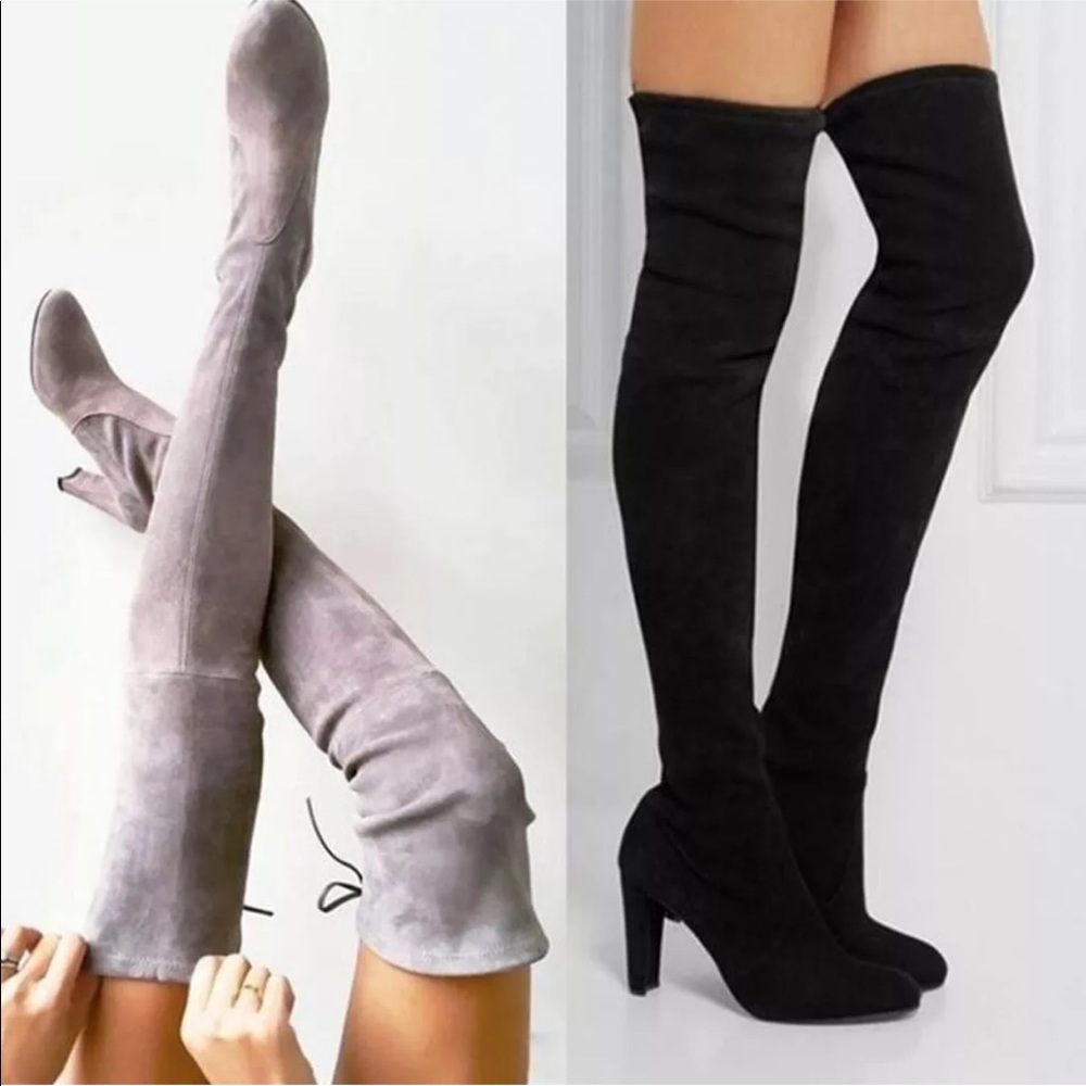 New Suede Over the Knee Block Heel Boots - Picture 3 of 4