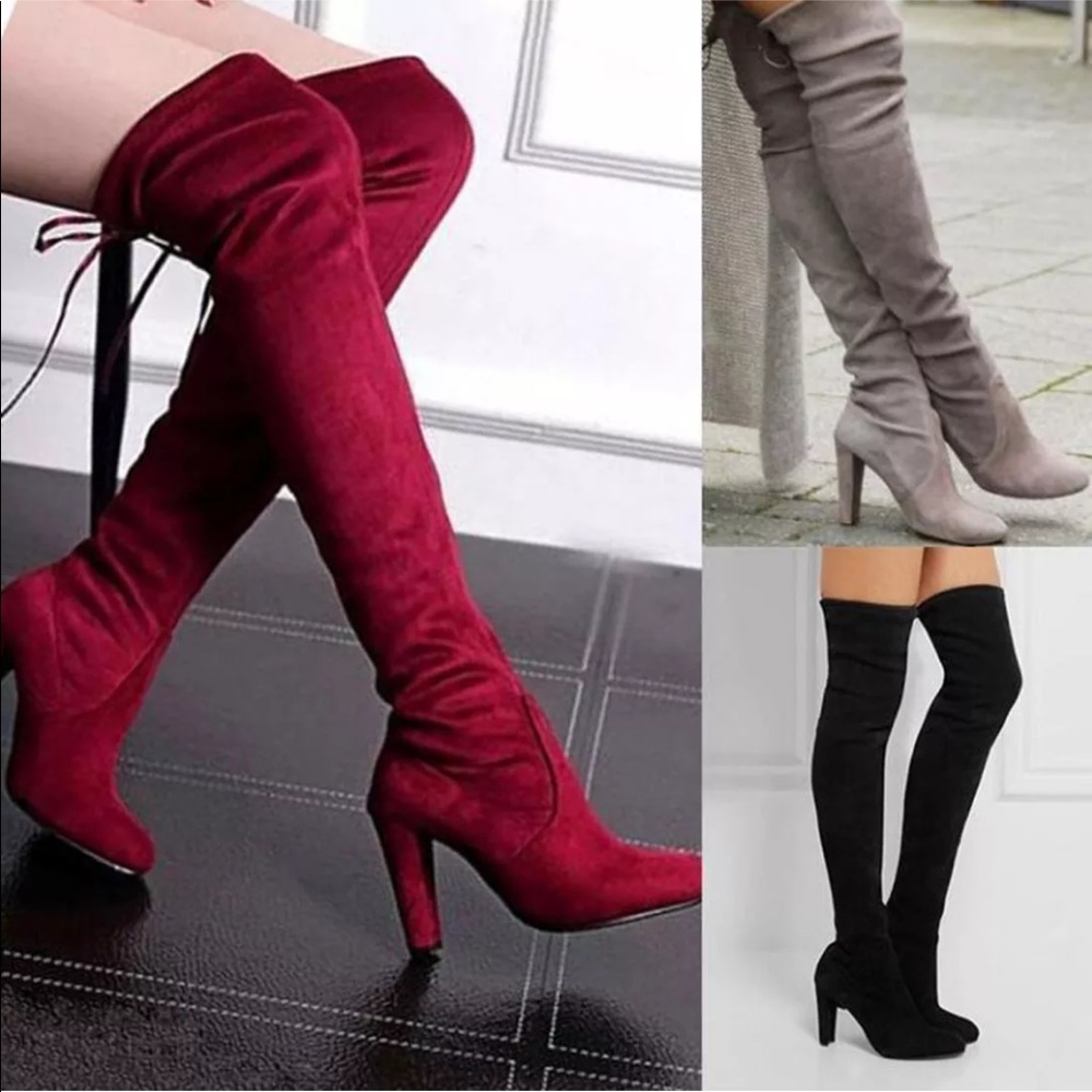 New Suede Over the Knee Block Heel Boots - Picture 4 of 4