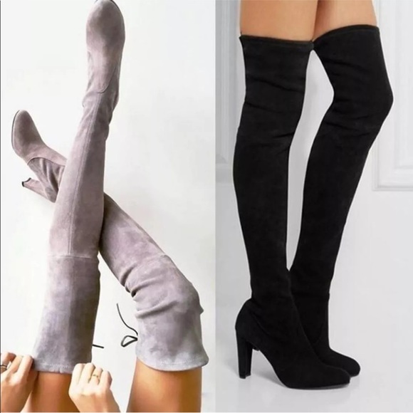 New Suede Over the Knee Block Heel Boots - Picture 3 of 4