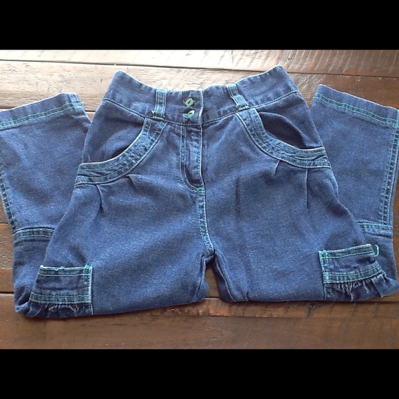 Little Girls Cargo Style Jeans w/ Elastic Waist - Picture 2 of 4
