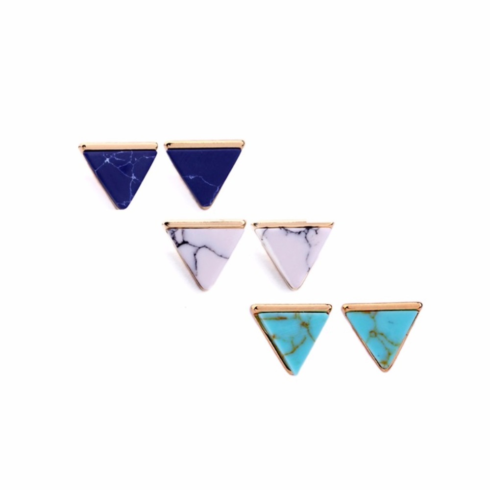 Marble White & Black Gold Earrings Stud Earrings - Picture 2 of 3
