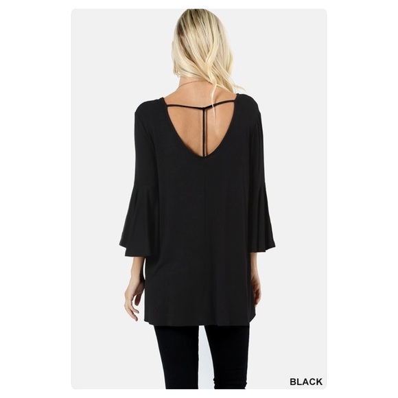 Scoop neck, Bell Sleeve, T Back Blouse - Picture 2 of 3