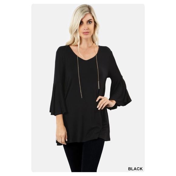 Scoop neck, Bell Sleeve, T Back Blouse - Picture 3 of 3