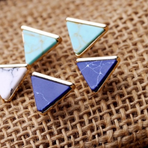 NWT Marble Navy Blue & Gold Earrings Stud Earrings - Picture 5 of 5