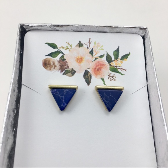 NWT Marble Navy Blue & Gold Earrings Stud Earrings - Picture 4 of 5