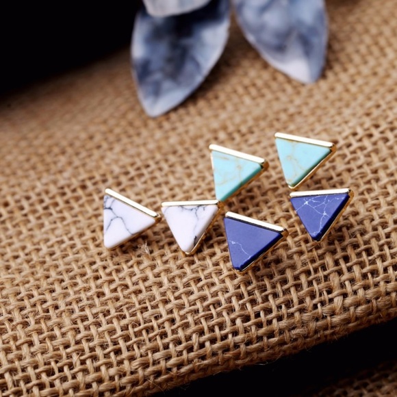 NWT Marble Teal Blue & Gold Earrings Stud Earrings - Picture 3 of 3