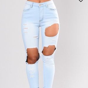 Fashion nova ripped high waisted jeans WORN ONCE!
