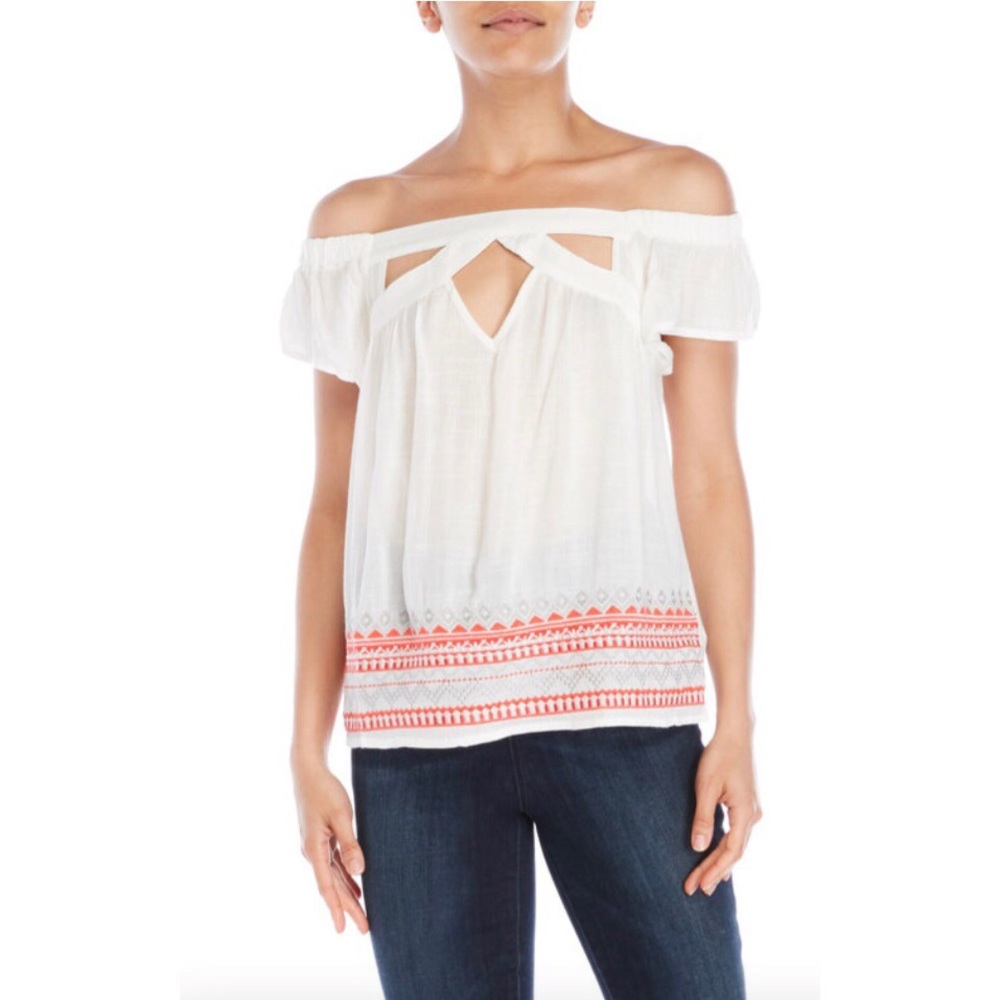 Embroidered Off-The-Shoulder Cutout Top