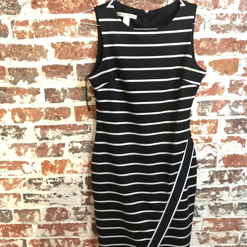 Black and white striped work dress