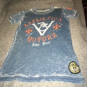 Affliction Size Medium T shirt Burnout blue orange