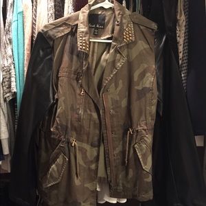 Camo Jacket with Black Faux Leather Sleeves