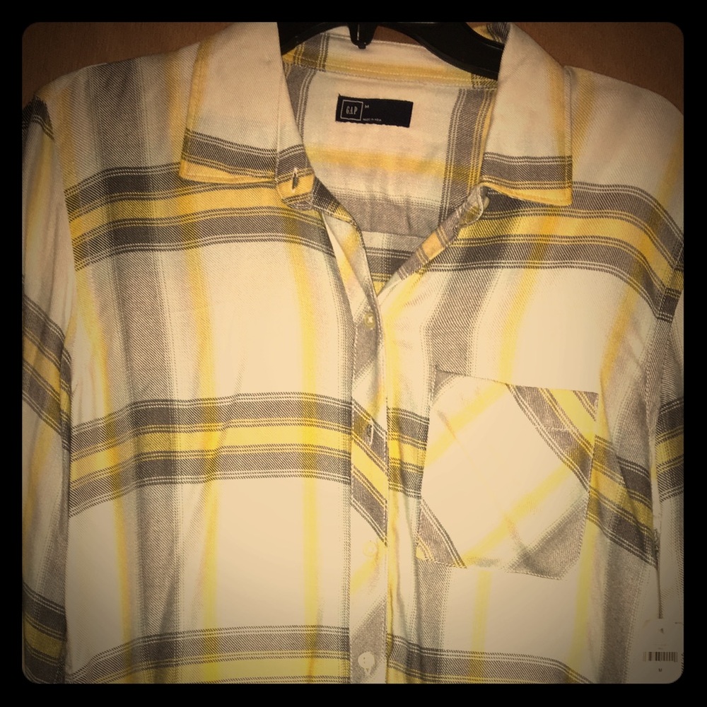 Gap Plaid Button Up Long Sleeve Yellow/Gray/white