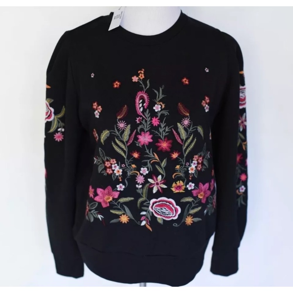 DREW Size Small Black Embroidered Sweatshirt