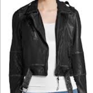 Nicole Miller Artelier Leather Belted Moto Jacket