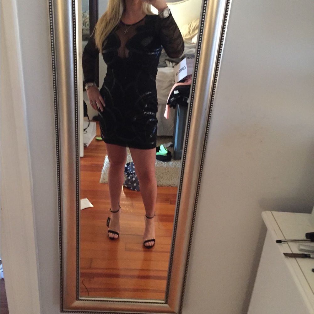 Express Sheer sleeve sequins dress