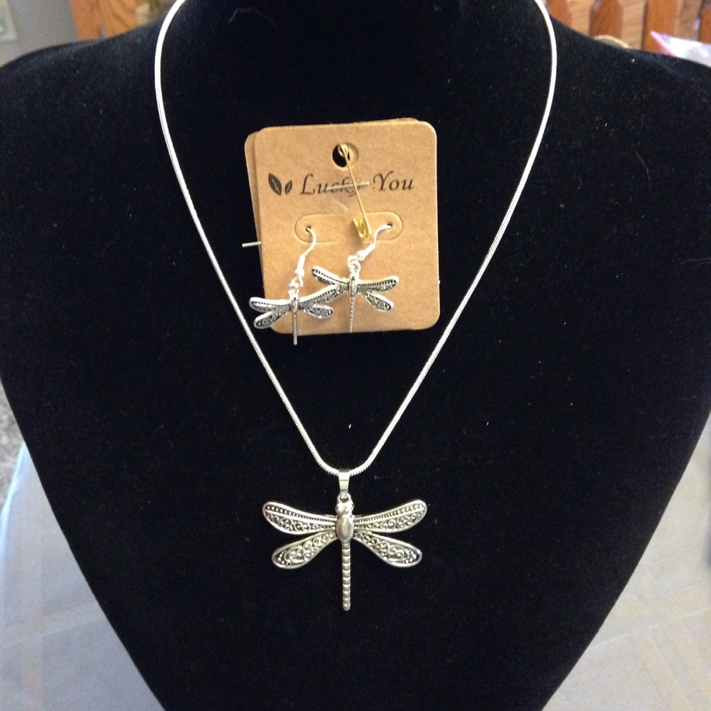Dragonfly Necklace and Earrings