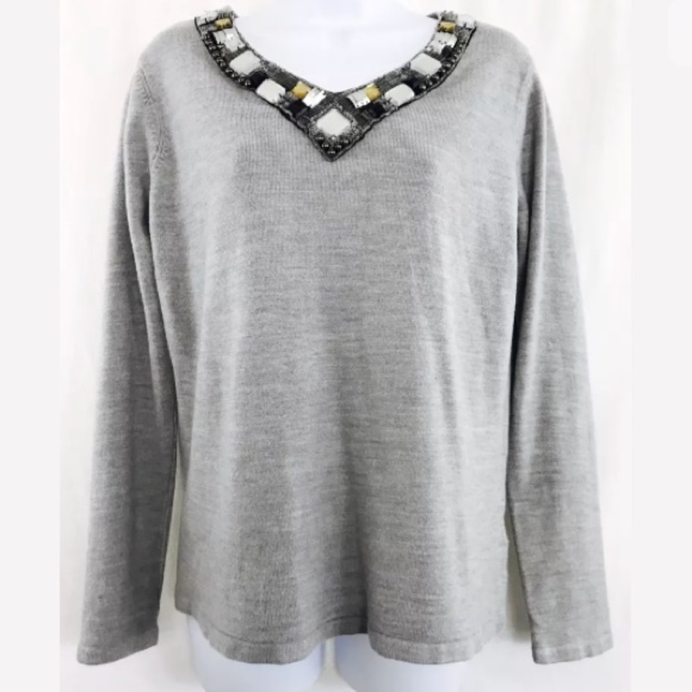 Jeweled V-Neck Sweater