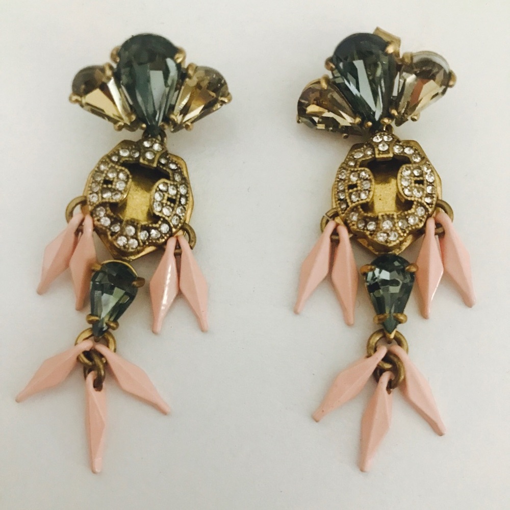 JCrew vintage earrings pink green brass