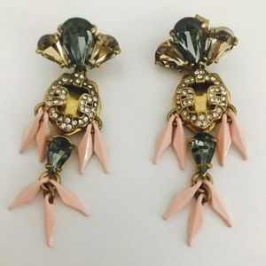JCrew vintage earrings pink green brass
