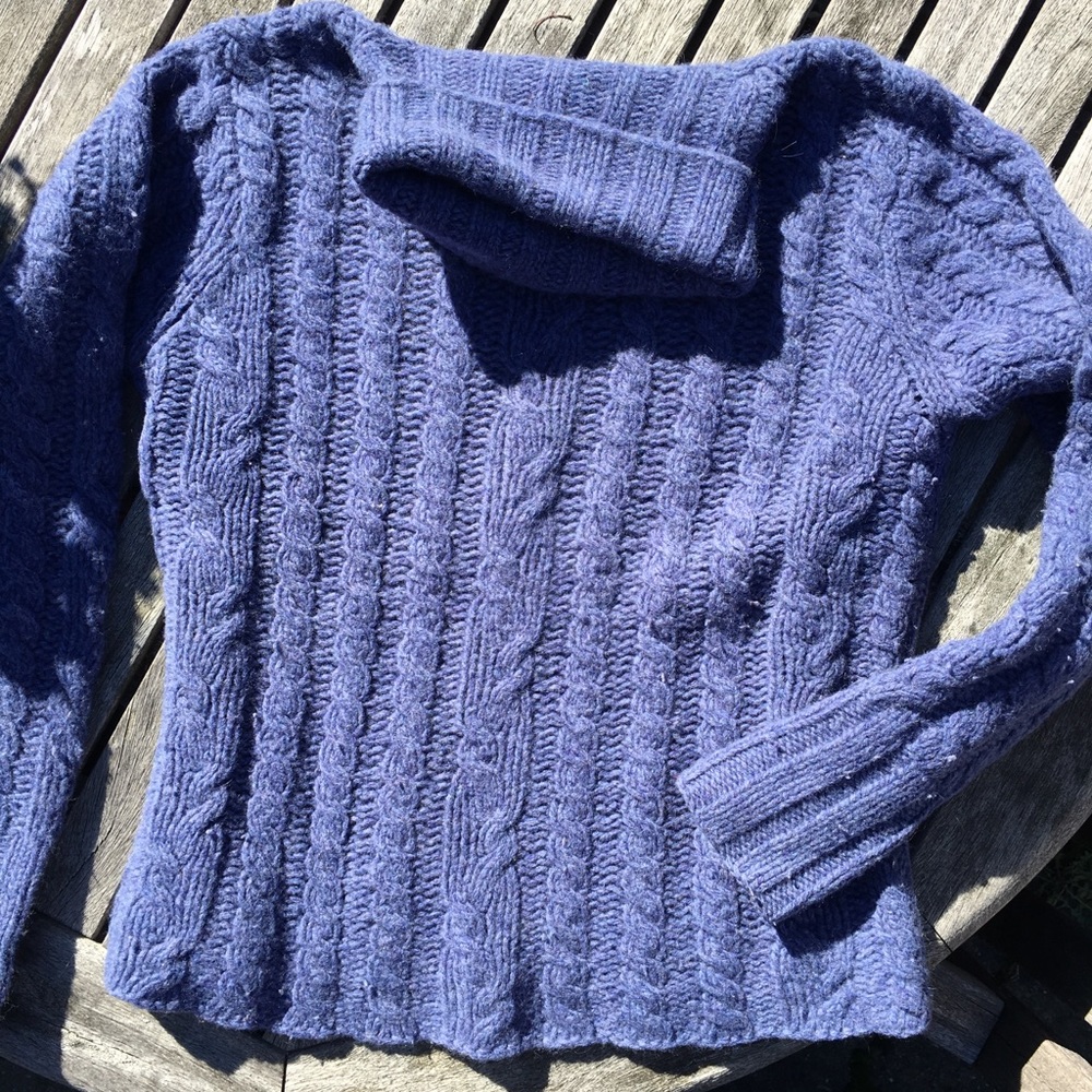 Blue wool cableknit sweater Sundance Catalog