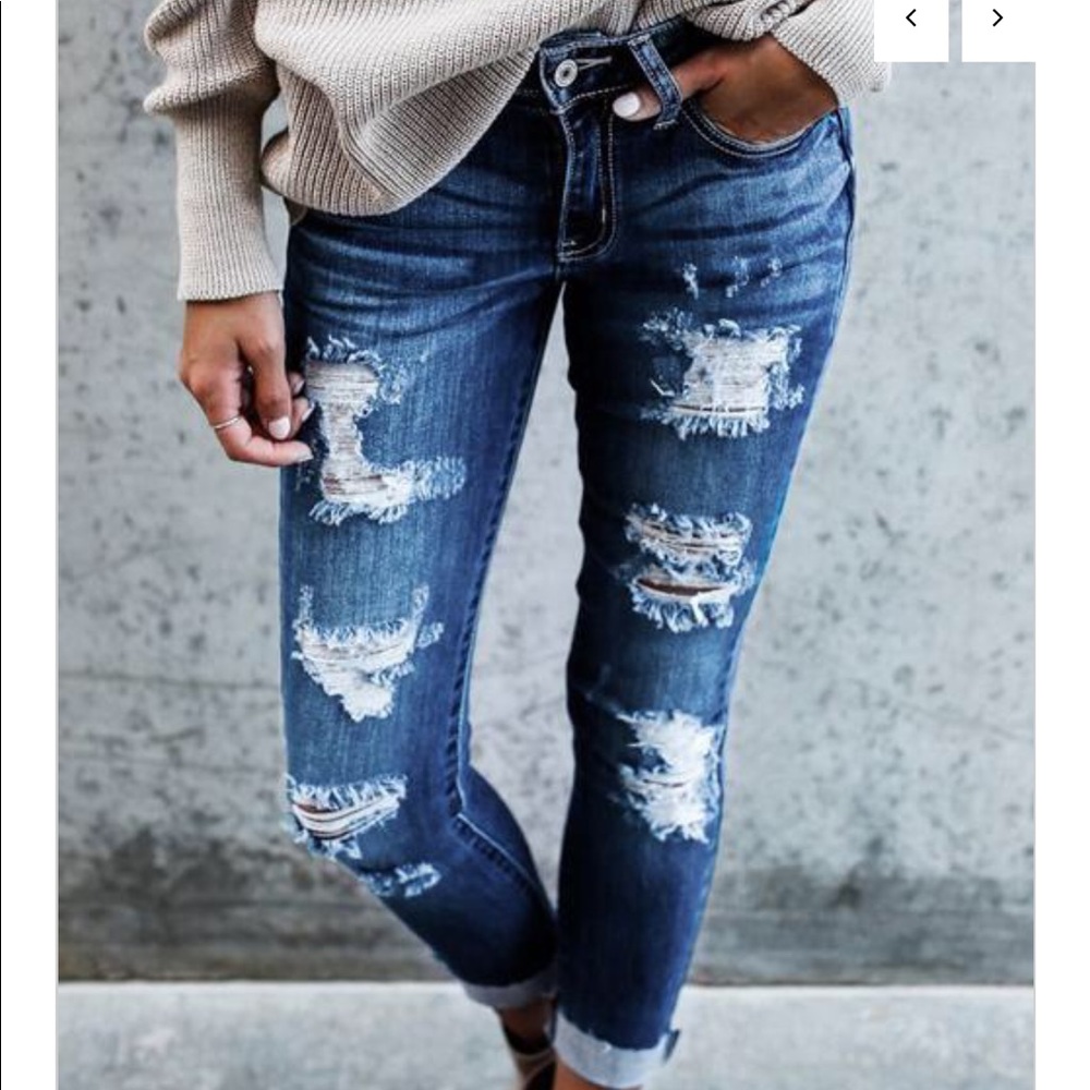 Finally here! Distressed cuffed denim jeans!