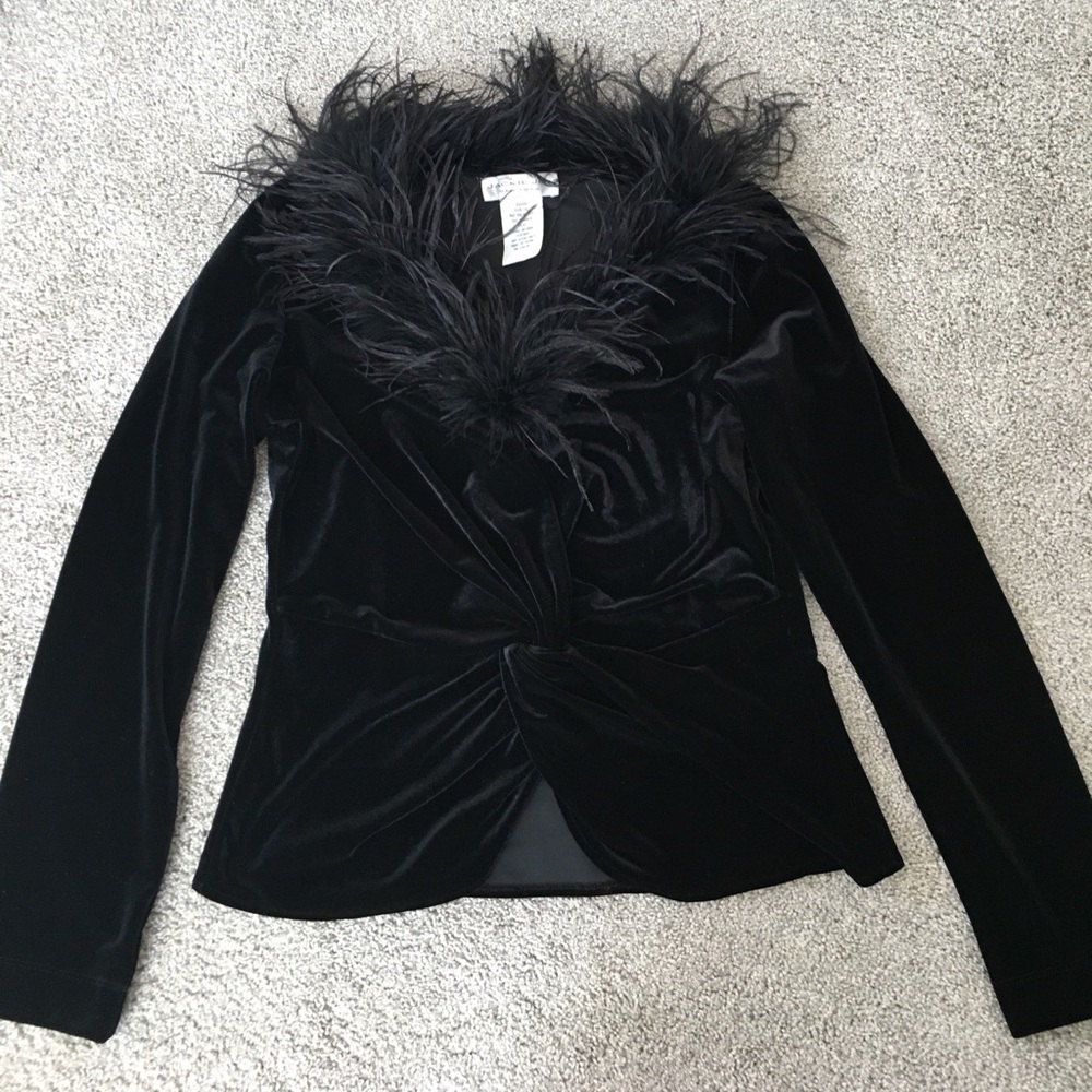 Jack Jon black velvet top with real feather