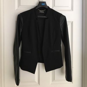 Express blazer with faux leather sleeves and trim