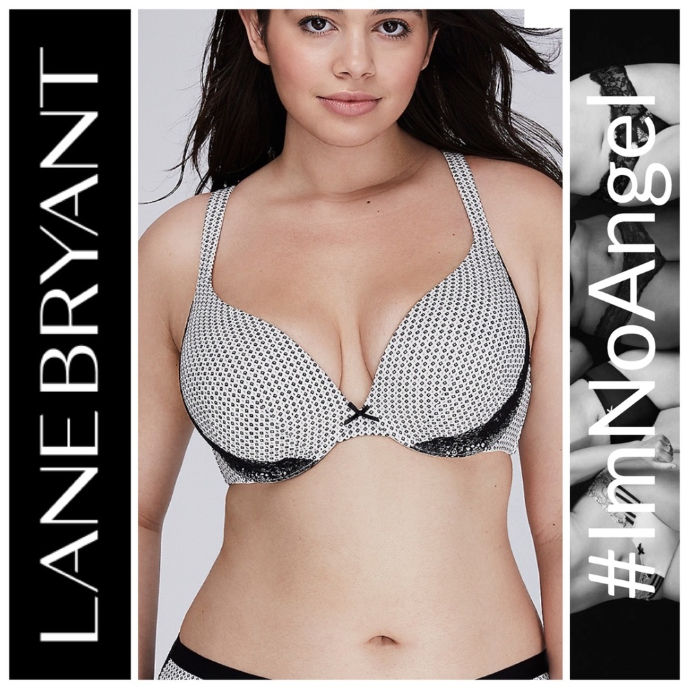 Lane Bryant Cacique Plunge Bra Black Lace Accent