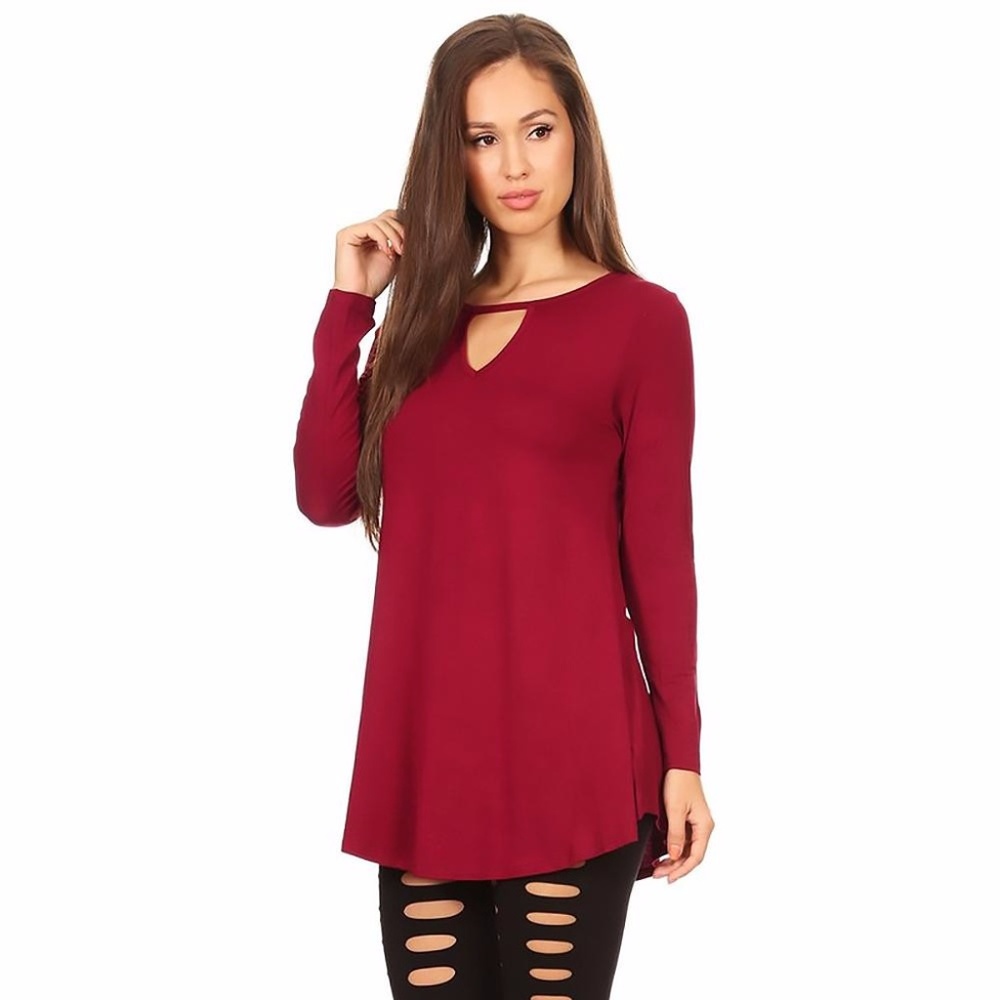 BURGANDY LONG SLEEVE CREW-NECKLINE TUNIC
