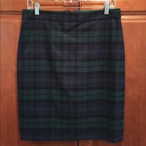 J. Crew Black watch plaid pencil skirt 6