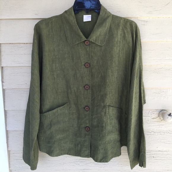 100% linen dark olive top/CUTE back/kimono sleeve - Picture 1 of 8
