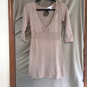 Charlotte Russe 3/4 Sleeve Tan/Gold Sweater Dress