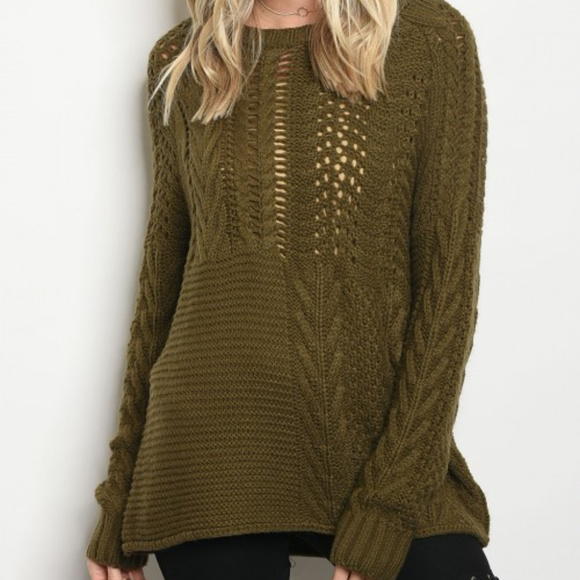 🔴LAST 1🔴 OLIVE GREEN CHUNKY KNIT SWEATER - Picture 3 of 4