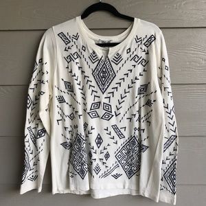 Lucky Brand Embroidered Cream Top. Size Large EUC