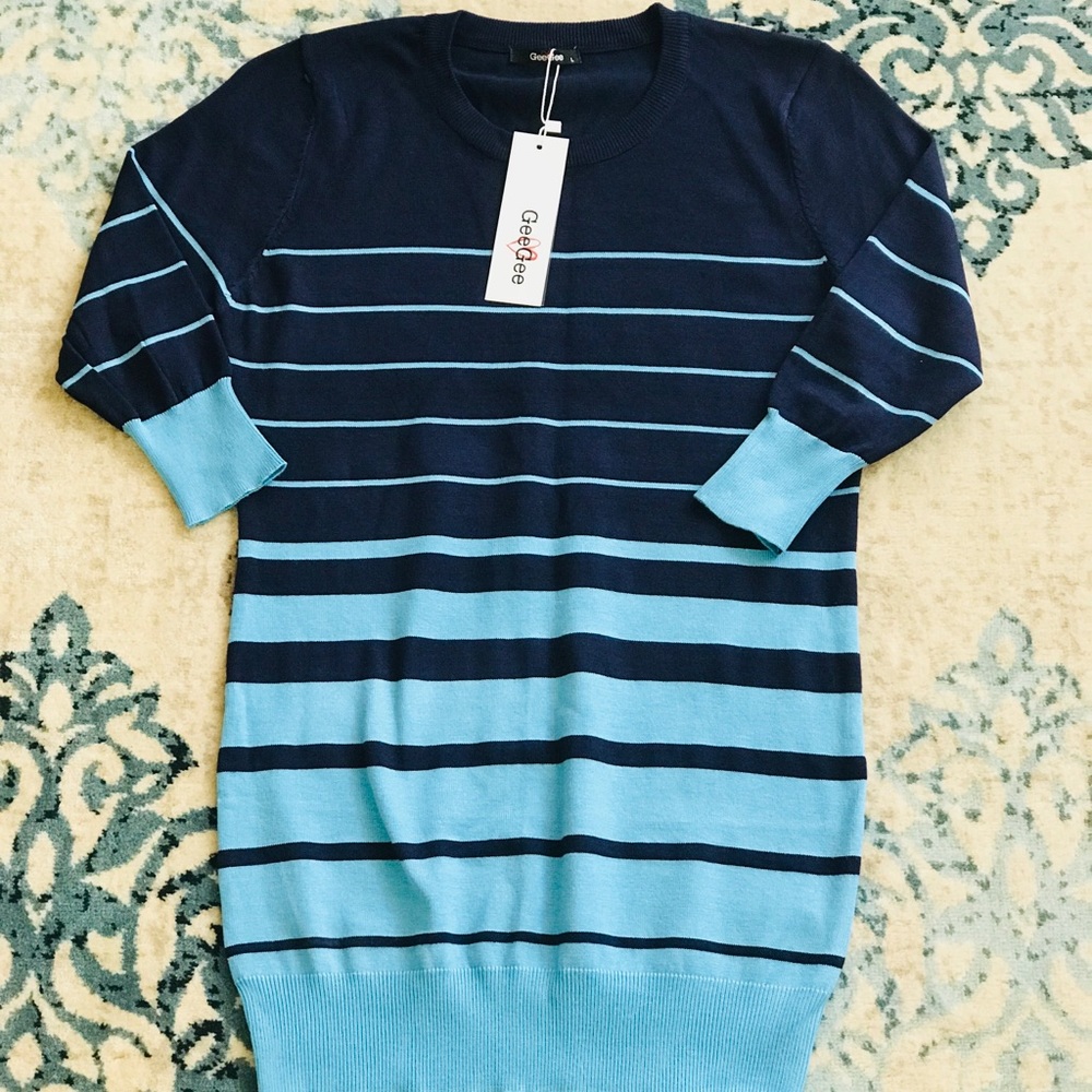 NWT Gee Gee - Navy Stripe Sleeve Tunic