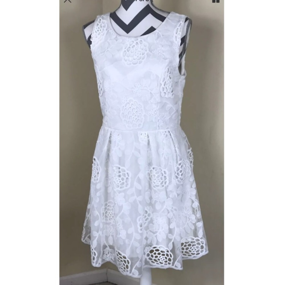{Fab'rik} Ivory Lace Crochet Fit & Flare Dress