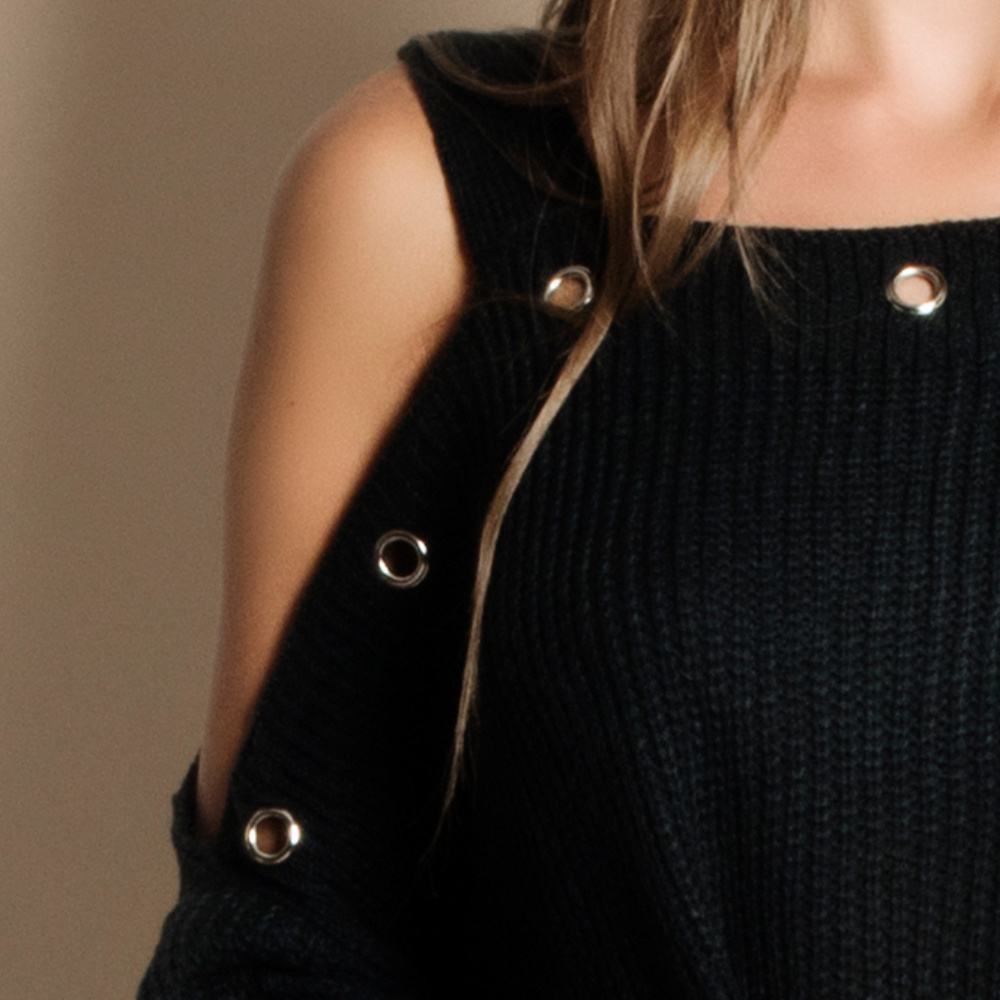 Cold Shoulder Eyelet Sweater - Picture 4 of 4
