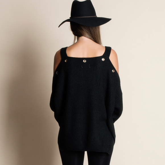 Cold Shoulder Eyelet Sweater - Picture 3 of 4
