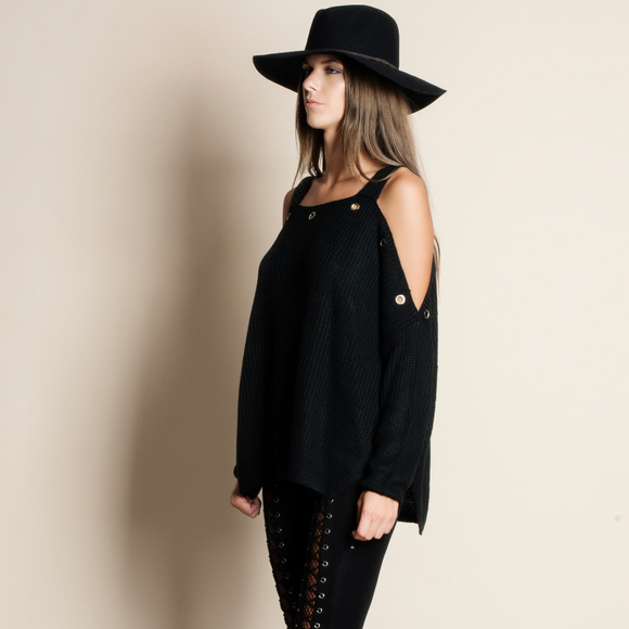 Cold Shoulder Eyelet Sweater - Picture 2 of 4