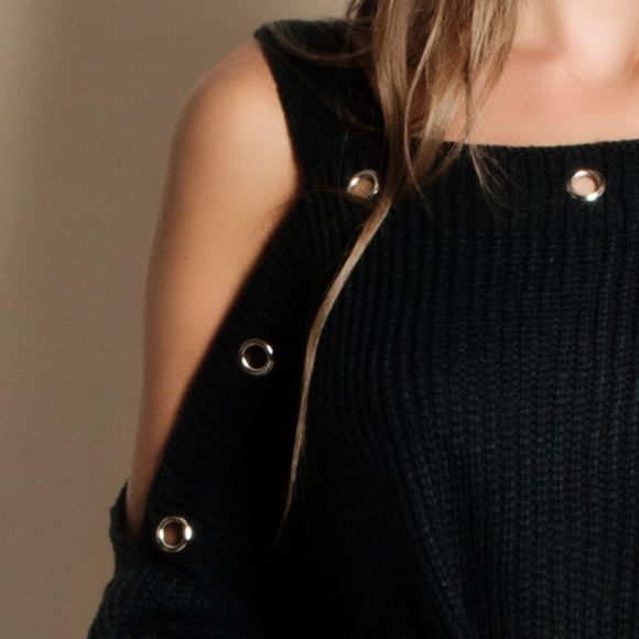 Cold Shoulder Eyelet Sweater - Picture 4 of 4