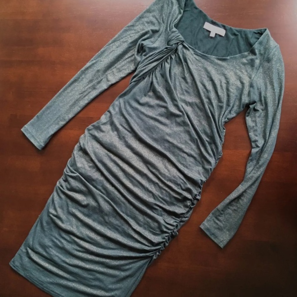 THE VANITY ROOM GREEN GOLD Ruched Metallic Dress