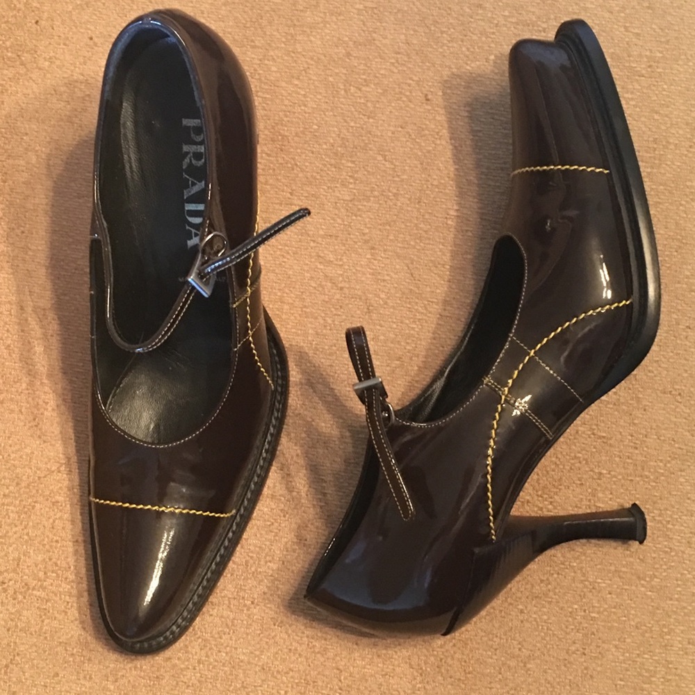 Authentic Prada Brown Patent Mary Jane’s