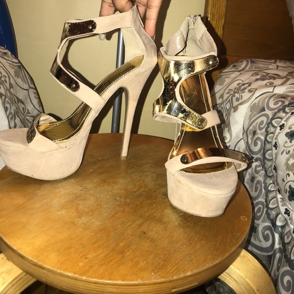 Gold plated tan heels