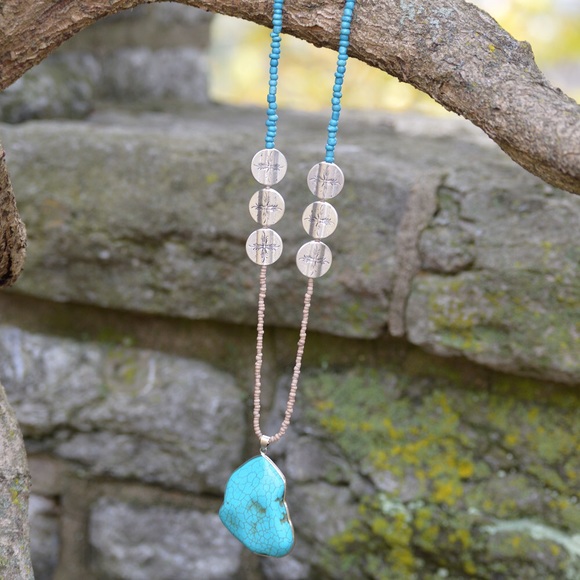Handmade bead & turquoise necklace - Picture 3 of 4
