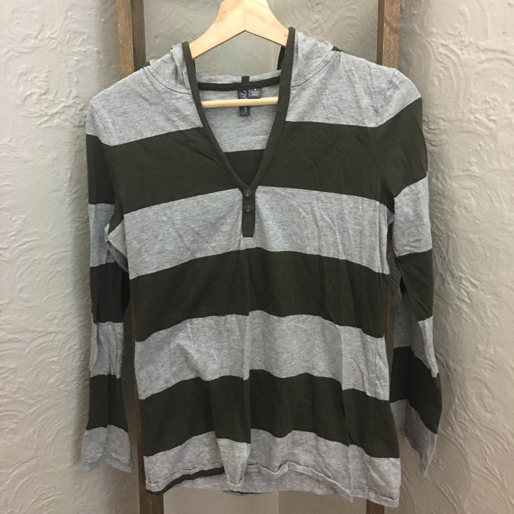 Never worn! Hood long sleeve striped shirt
