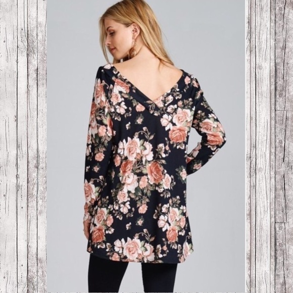 One day sale!floral hacci vneck long sleeve blouse - Picture 3 of 3