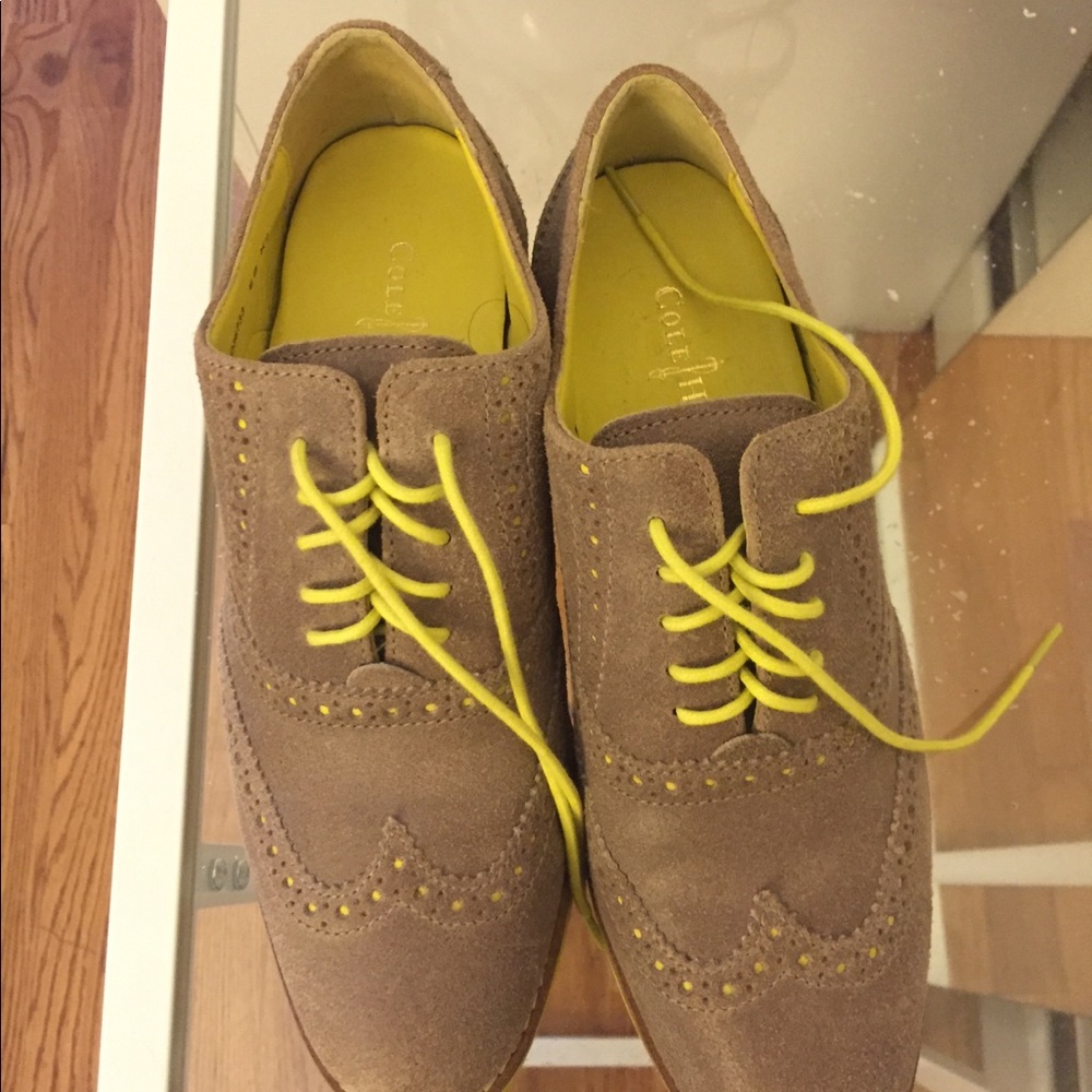 Cole Haan beige/neon yellow Alisa Oxfords