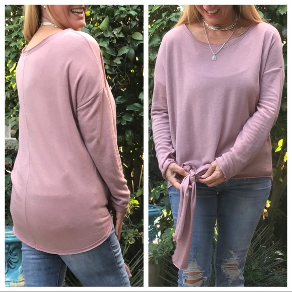 LAST 🔘 Mauve Right-Tie LS Lightweight Sweatshirt - Picture 2 of 8