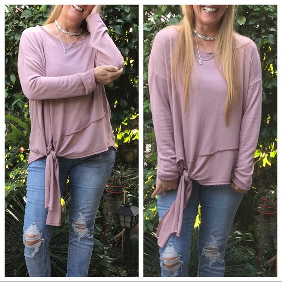 LAST 🔘 Mauve Right-Tie LS Lightweight Sweatshirt - Picture 4 of 8